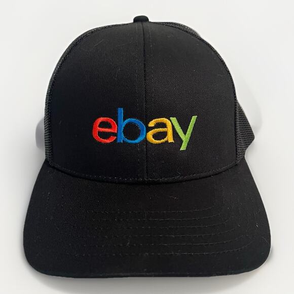 eBay Trucker Hat Embroidered Logo Adjustable Black Snap Back Promo Seller Swag - Picture 2 of 7